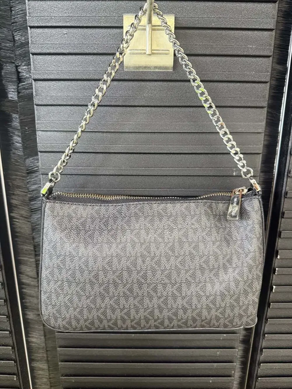 Michael Kors Jet Set Travel Logo Print Zip Pouch with Chain Strap